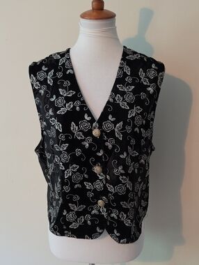 Gloria Lance Black Floral Vintage  Vest
